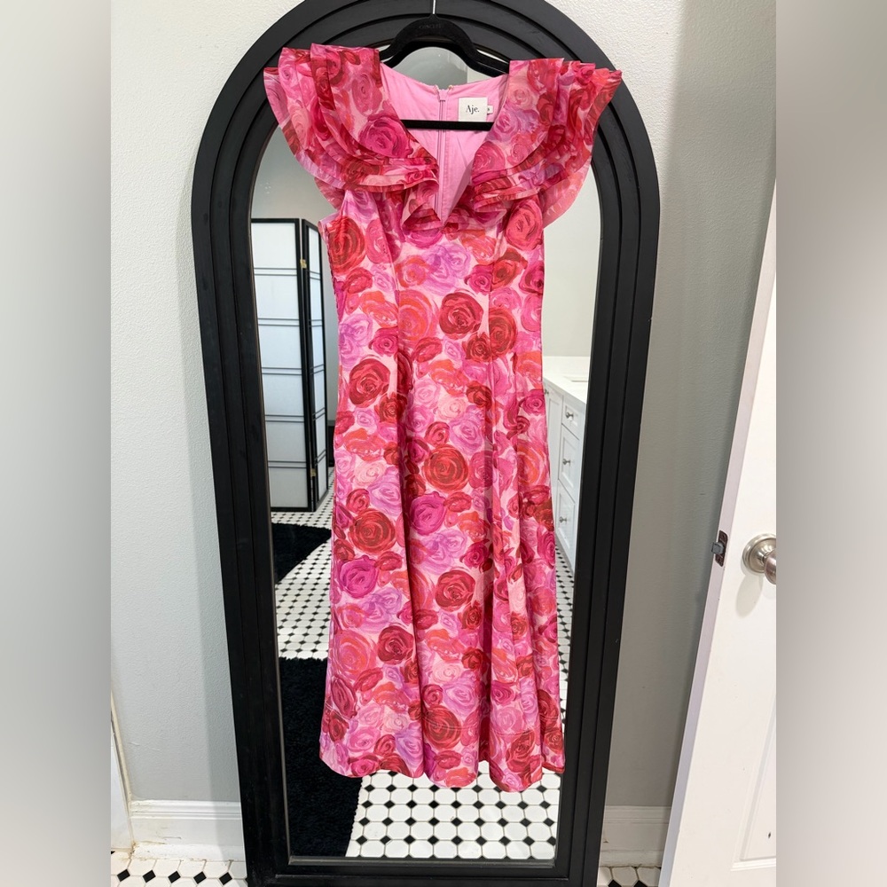 Aje Pink and Red Floral Midi Dress